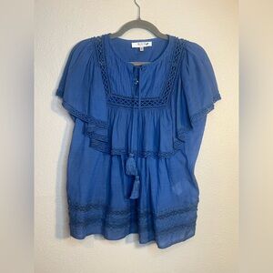 Sea New York ruffle beaded short sleeve blouse